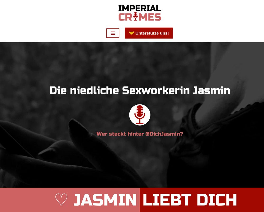 Titel "Die niedliche Sexworkerin Jasmin", die Story rund um den Fake "Jasmin liebt Dich"