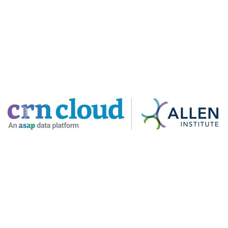 ASAP's CRN Cloud and Allen Institute logos centered on the page. The logos are separated by a thin vertical grey line.