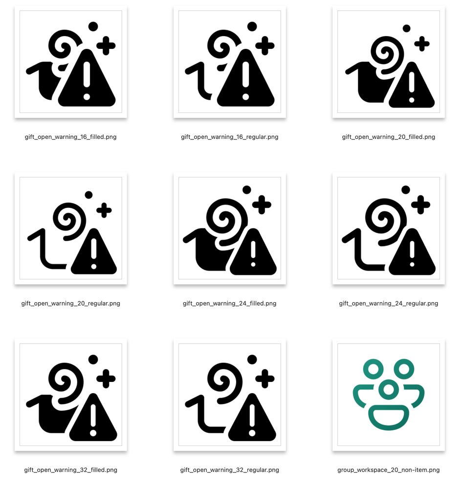 Fabric icons from Github showing "gift open warning"