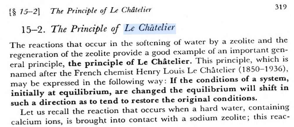 An excerpt from Linus Pauling's General Chemistry book where he misspells Chatelier as Châtelier.