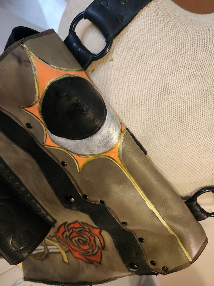 A handstitched, hand-painted all-leather backpack. 