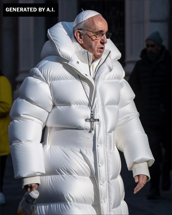 Famous AI image of the late Pope Francis in a puffer jacket 