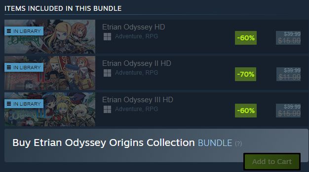 Etrian Odyssey 2 is on sale for 70% where 1 and 3 is on sale for 60% off.