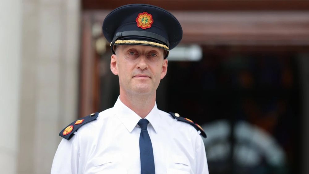 Deputy Garda Commissioner Justin Kelly who has been appointed as the new Garda Commissioner. He is dressed in a Garda uniform consisting of a white shirt, navy tie and navy hat with the Garda crest.