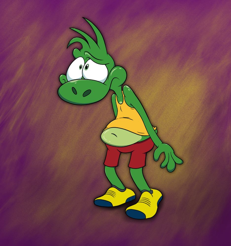 A sad Jay set on a sketchy purple and yellow background.