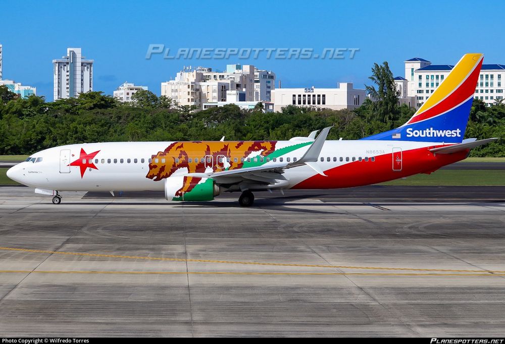 Southwest Airlines 737 in a California flag livery