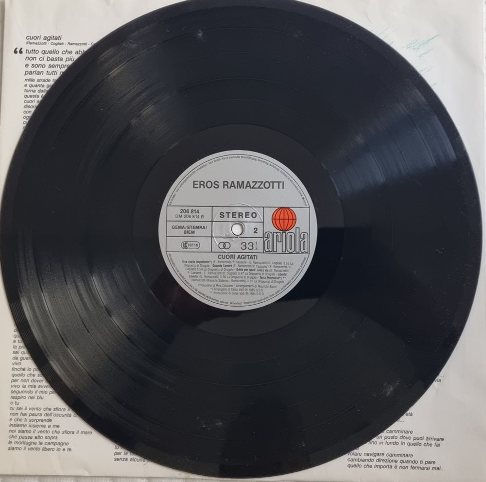 Eros Ramazzotti's album "Cuori agitati", released in 1985.