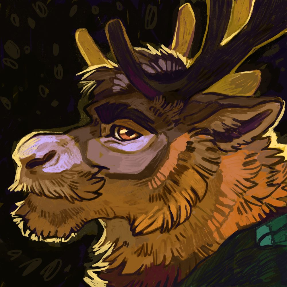 Side view of Haize the reindeer, black background