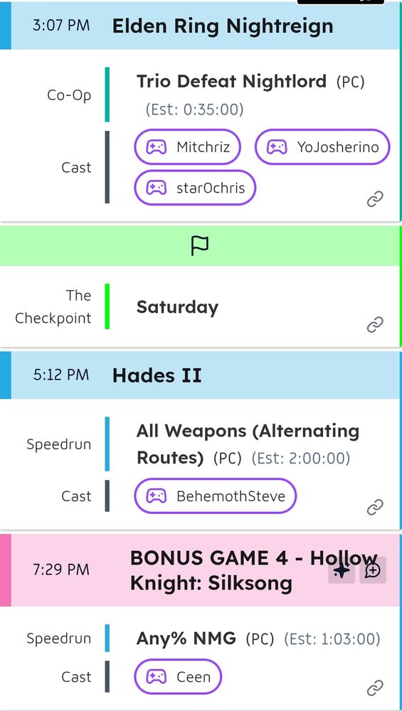 Screenshot of my place in the AGDQ 2026 schedule 