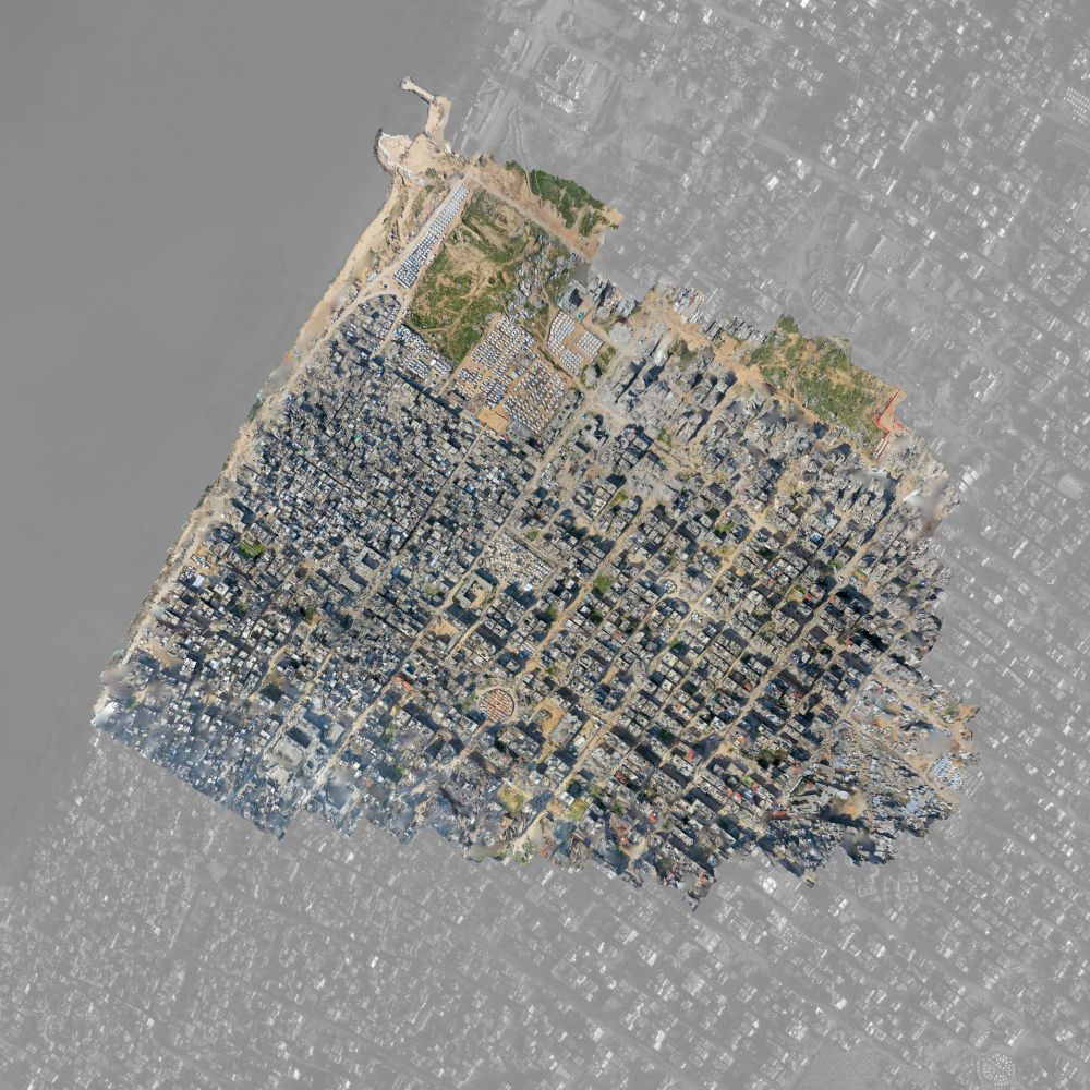 3D model of Al-Shati overlayed on Planet Labs imagery of Gaza