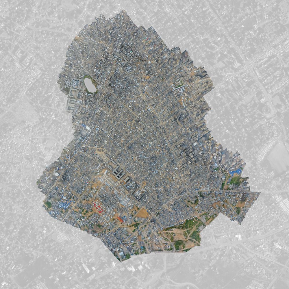 3D model of Jabalia overlayed on Planet Labs imagery of Gaza