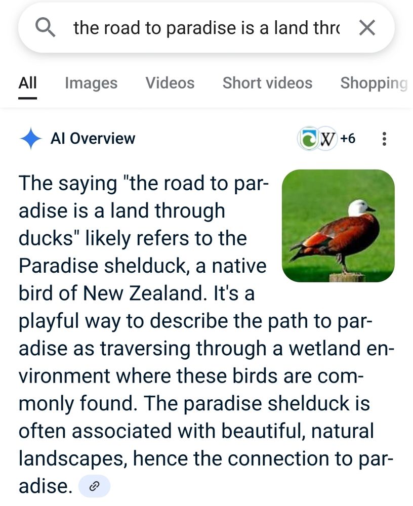I typed in "the road to paradise is a land through ducks" into google