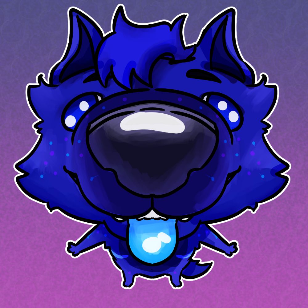 a blue anthro dog in a pose where he is looking up at the camera, his nose looks huge as it is closer to the viewer and his body looks small