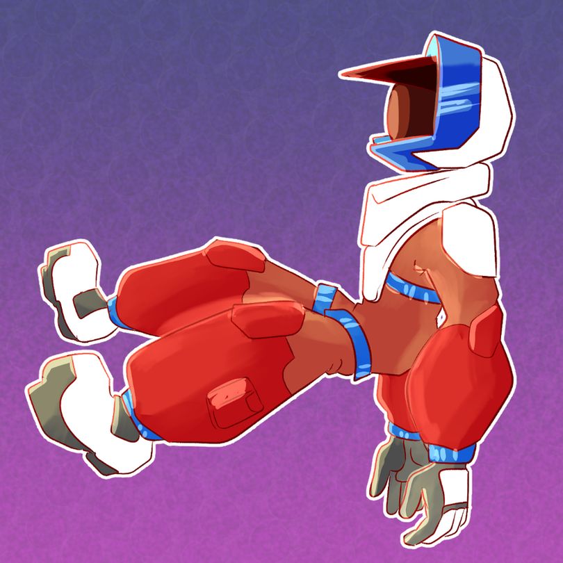 an astronaut floating, his arms are relaxed and down by his sides but his legs are floating straight in front of him