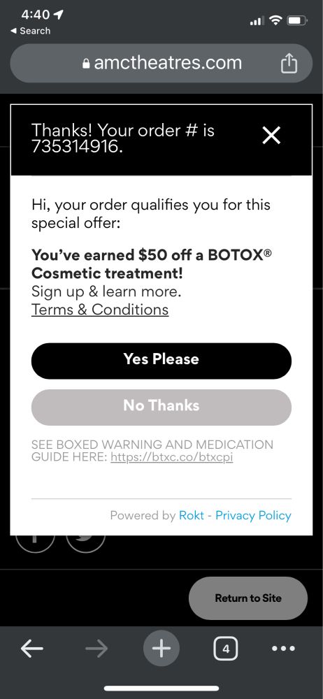 AMC Theaters reward of $50 off a Botox treatment