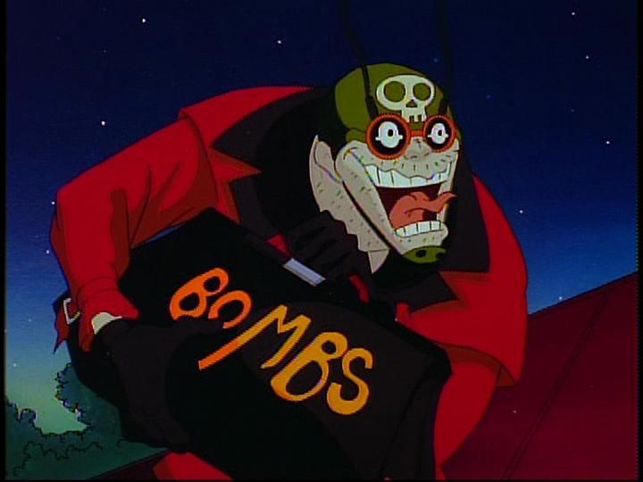 Screen shot of the character The Evil Midnight Bomber What Bombs at Midnight for the animated 1994 show The Tick.