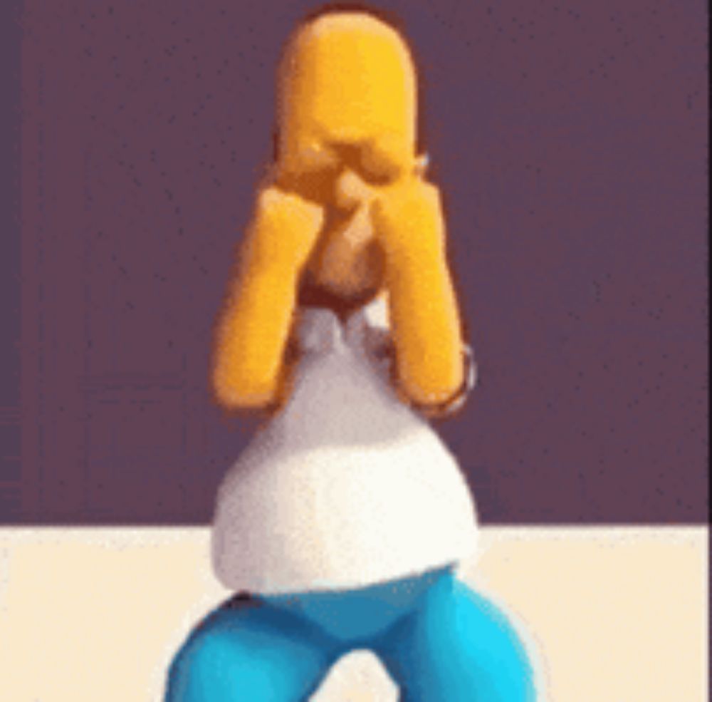 homer simpson from the simpsons is covering his face with his hands .