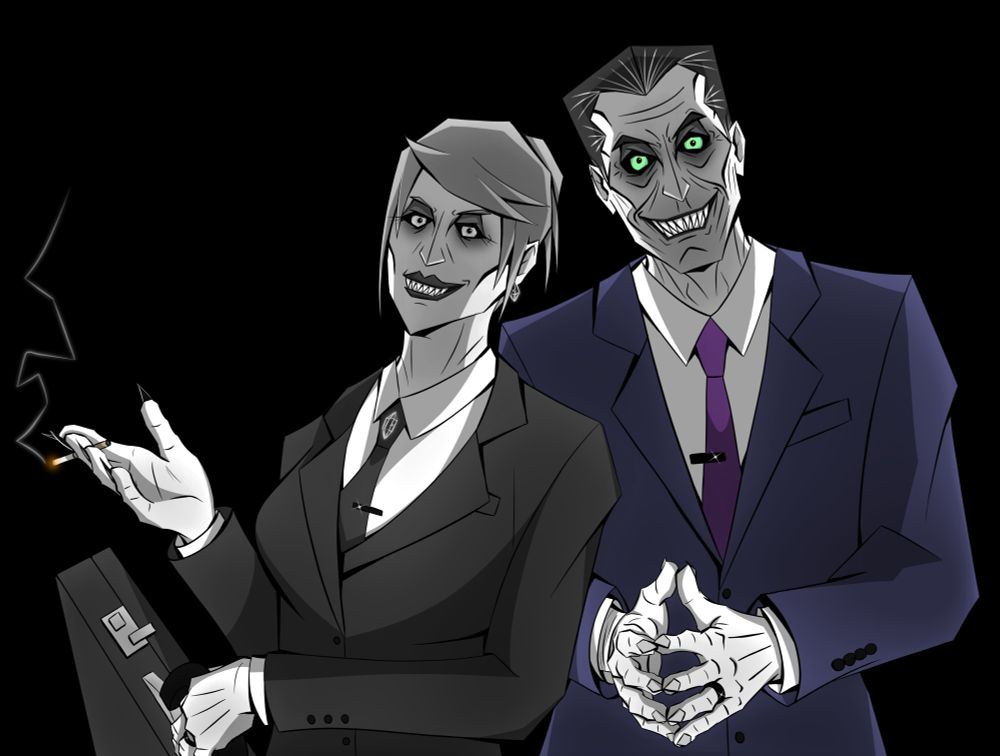 Art of G-Man and my OC from 2025.