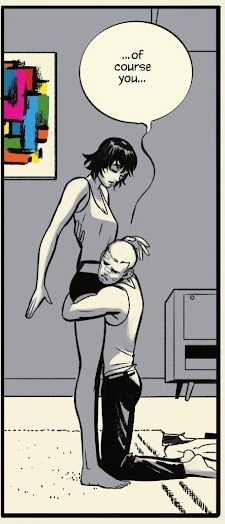 desenho de um quadrinho mostrando um homem ajoelhando abraçando uma mulher de pé.