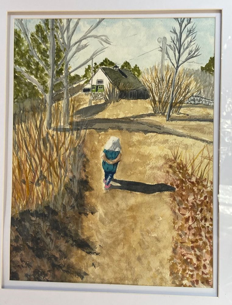 Watercolor of my granddaughter when she was 3, walking towards the farm. She’s almost 14 now!