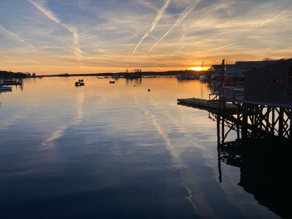 Boothbay Harbor sunset reflections.