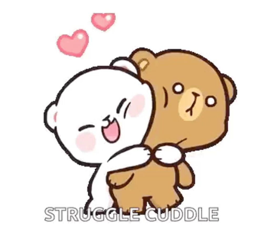 a couple of teddy bears hugging each other with the words `` struggle cuddle '' above them .