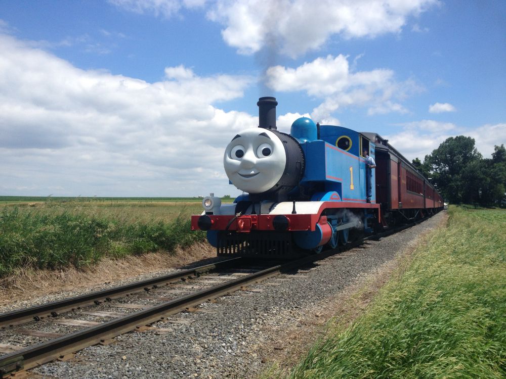 On a warm summer day in 2014, Thomas the Tank Engine (ex-Brooklyn East District Terminal #15) visits the Strasburg Railroad.