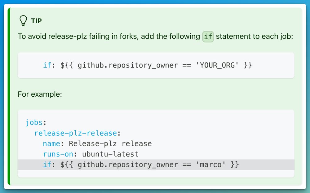 To avoid release-plz failing in forks, add the following `if` statement to each job:  `if: ${{ github.repository_owner == 'YOUR_ORG' }}`