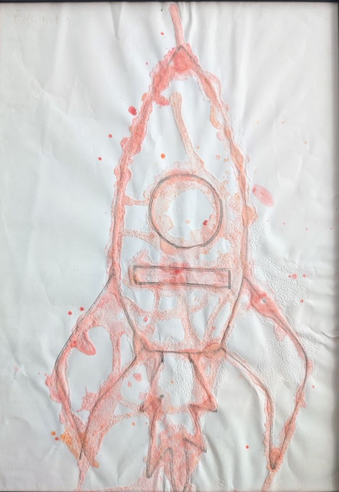 Photo credit: My nephew’s rocket drawing hung proudly in my office. Of course, I am bringing it along for this new launch. 🚀