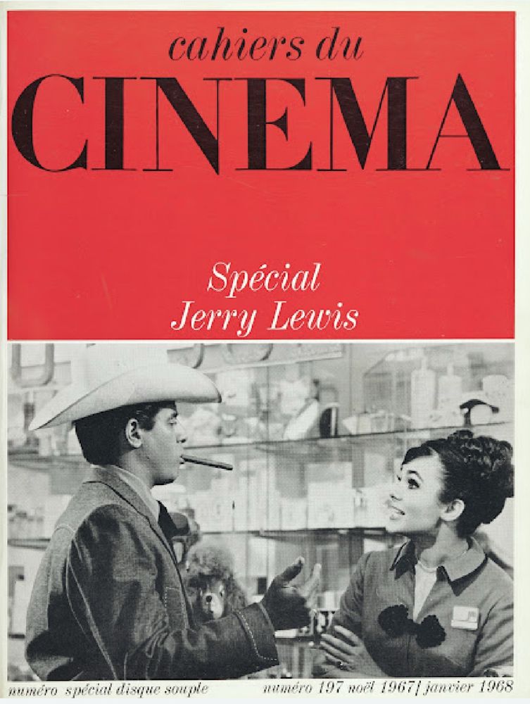 The image shows the cover of the 1967 issue of the French film magazine “Cahiers du Cinema” devoted to Jerry Lewis.