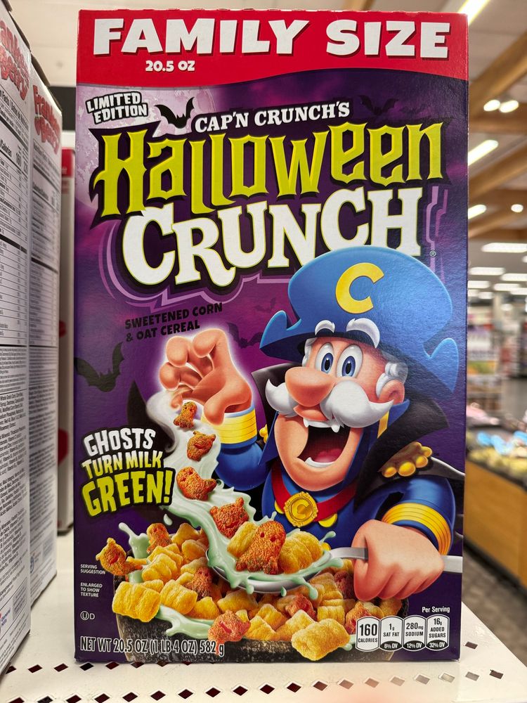 The image shows Captain crunch on a Halloween themed box of Captain crunch cereal. The Demeter was the ship that brought Dracula to England. It’s crew mysteriously vanished before it could reach its destination.