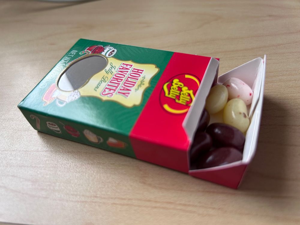 A box of Holiday Flavors Jelly Belly