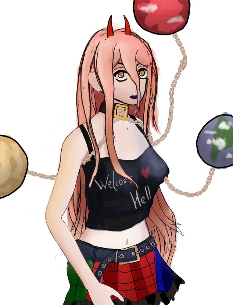 Power of Chainsaw Man cosplaying as Hecatia Lapizlazuli from Touhou Project 