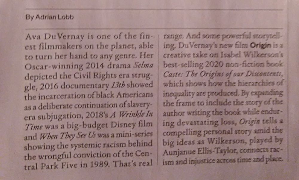 Screenshot ONE of the Interview with Ava Du Vernay director of the film "Origins" the story of "Caste" the origins of our discontents.