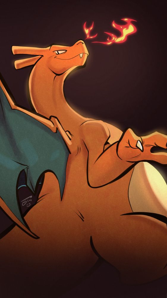 A portrait of a charizard blowing fire from his nose and looking at the viewer.

Character is from Pokemon, which belongs to Nintendo and Gamefreak.