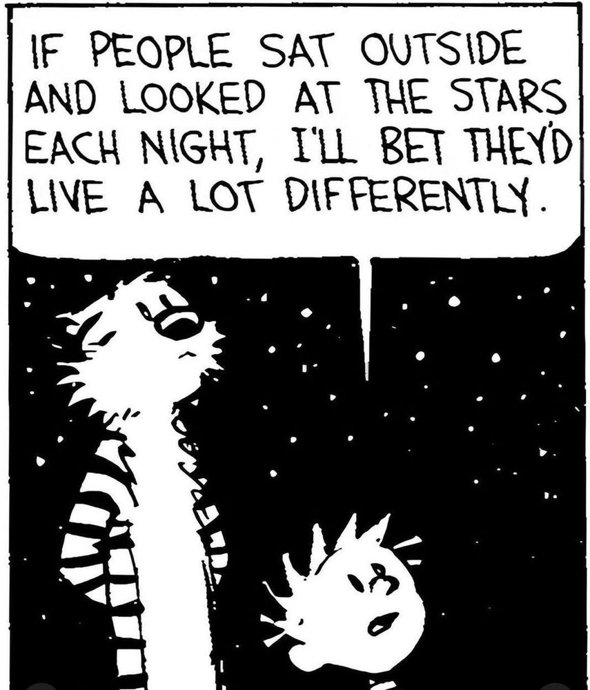 Calvin and Hobbes: “If people sat outside and looked at the stars each night, I’ll be they’d live a lot differently.”