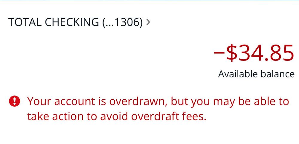 My bank balance in the negatives 