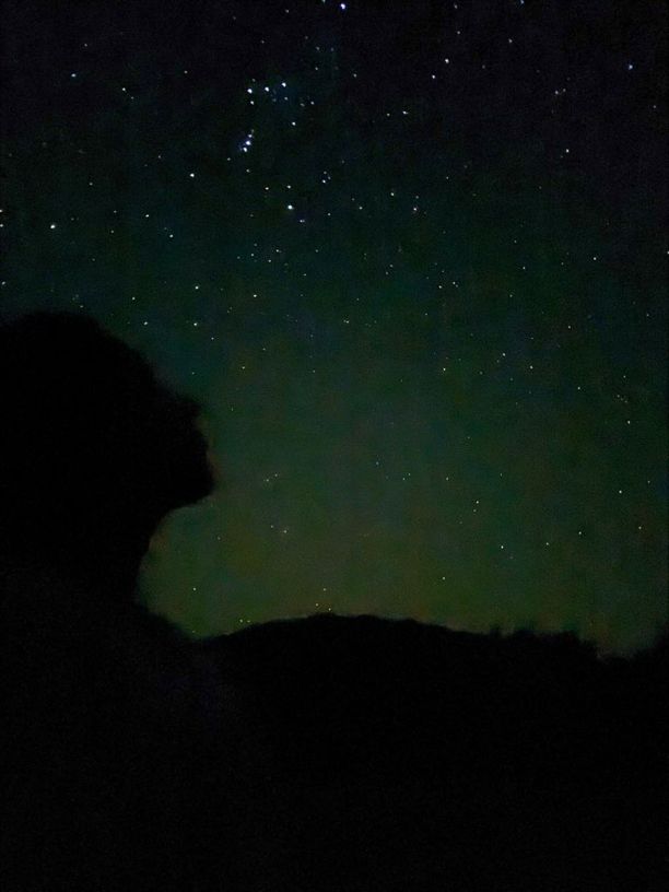 A picture of the silhouette of my side profile under a starry night sky.