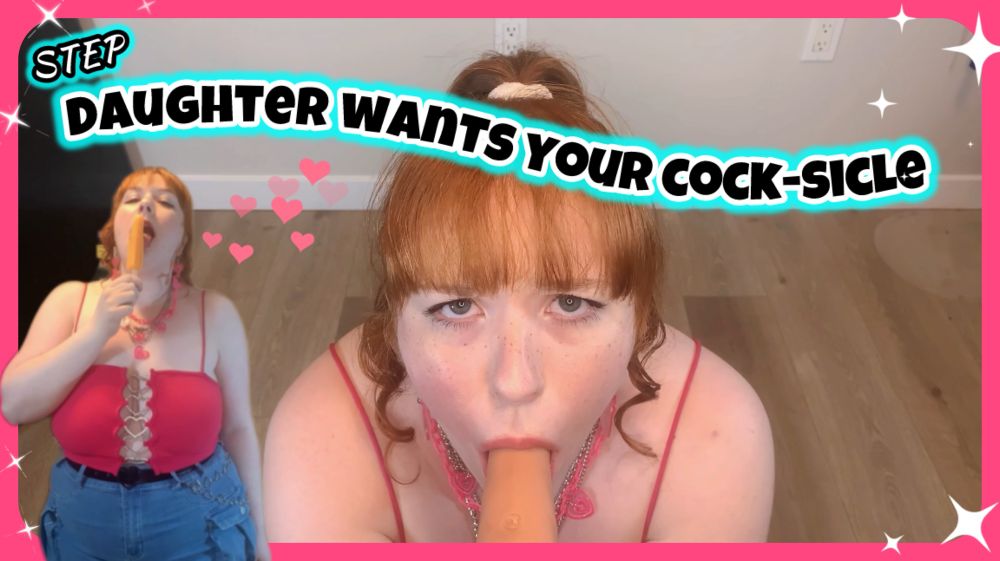 Evelyn makes eye contact with you from her knees with your (a dildo) cock in her mouth! This is the teaser photo for Evelyn’s Roleplay video ‘daughter wants your cock-sicle”