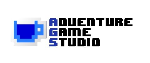 The logo for Adventure Game Studio, featuring a pixelated blue cup and the program's name.
