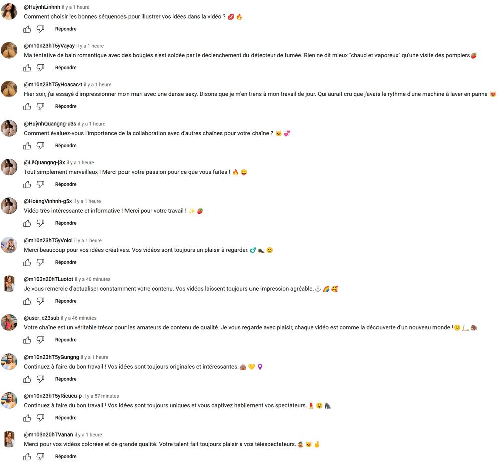 Que des commentaires de bots de cul sur une vidéo youtube qui n'a rien à voir, super
