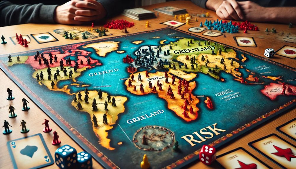 AI generated Risk game board with lots of areas mistakenly marked as Greenland.