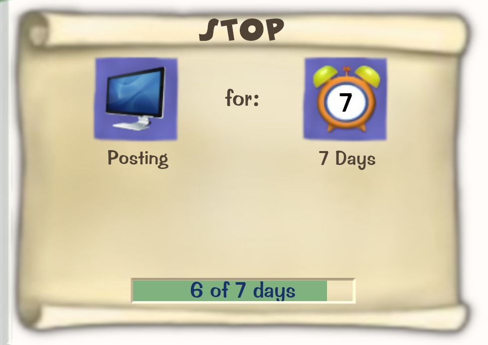 Toontown Online / Toontown Rewritten Task Scroll. Title: STOP. Objective: Posting for 7 Days. Progress: 6 of 7 days.