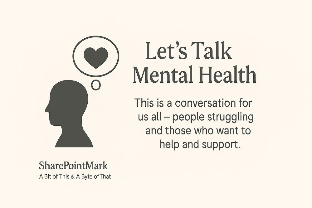 Silhouette of a person with a thought bubble containing a heart. The text reads: Let’s Talk Mental Health