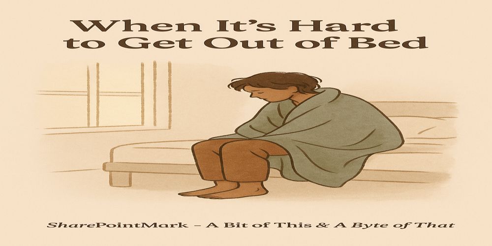 A calming background, A man sitting on his bed wrapped in a cover, Struggling to get out of bed, struggling with Mental Health.