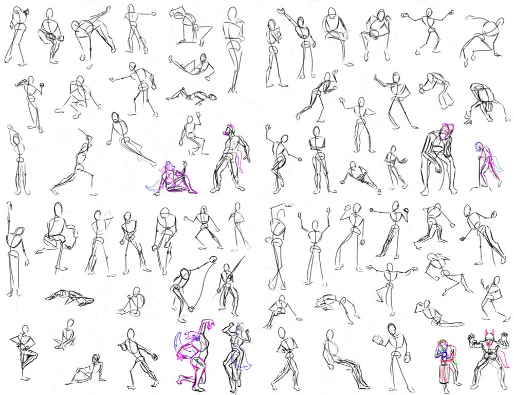 Gesture drawing poses drawn in the past four days.