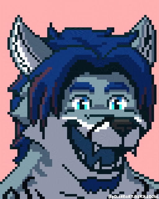 Birthday art piece of Ulvi's sona (a blue fox) smiling!