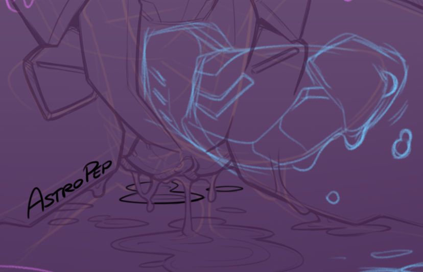 sketch of a robot cock n the aft/pussy/valve dripping with juices