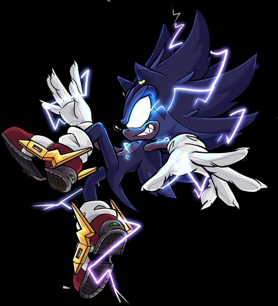 A violent altered form of Sonic he is cocky, erragent,  wishing to cause chaos and destruction in his wake. He is as unpredictable and uncontrollable as lightning its self.