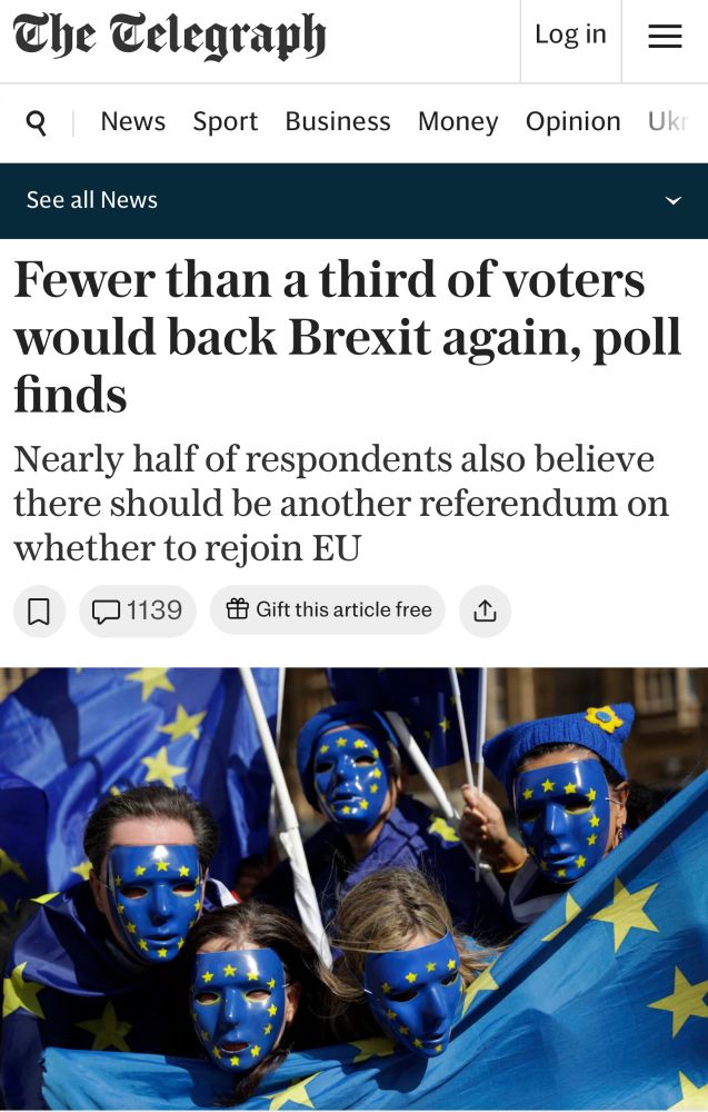 Telegraph headline: Fewer than a third of voters would back Brexit again